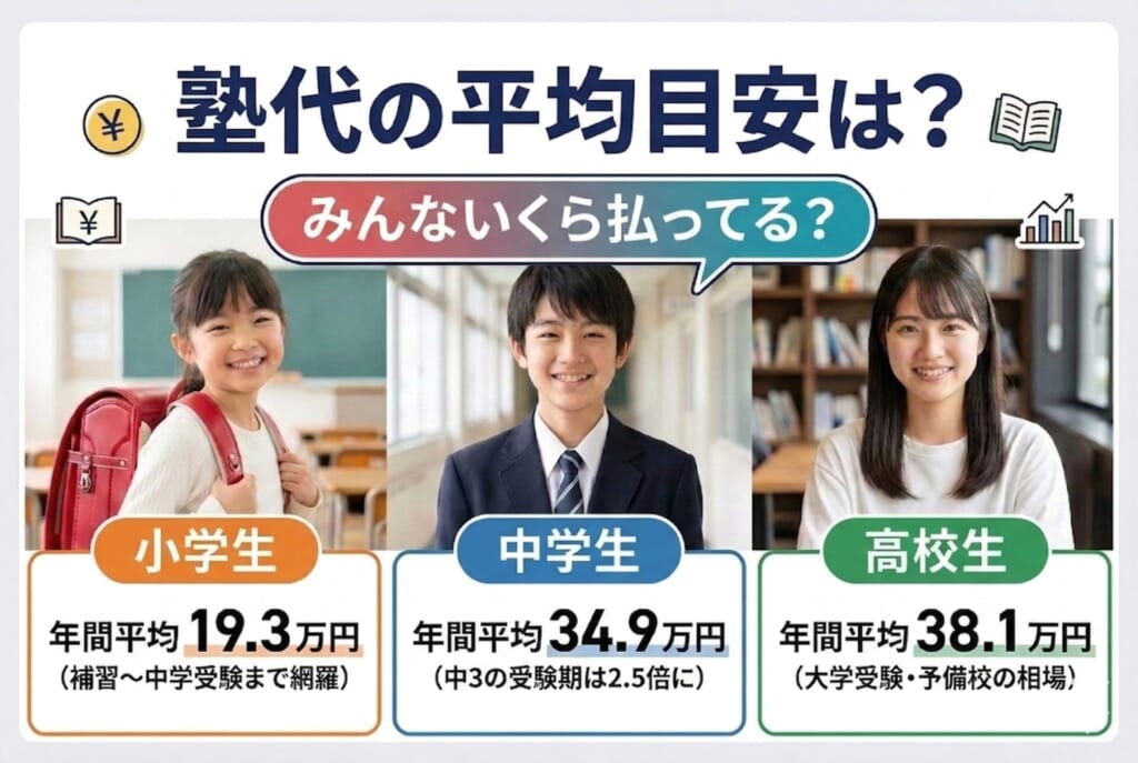 塾代の平均目安は？みんないくら払ってる？小学生・中学生・高校生の月謝と年間費用の相場